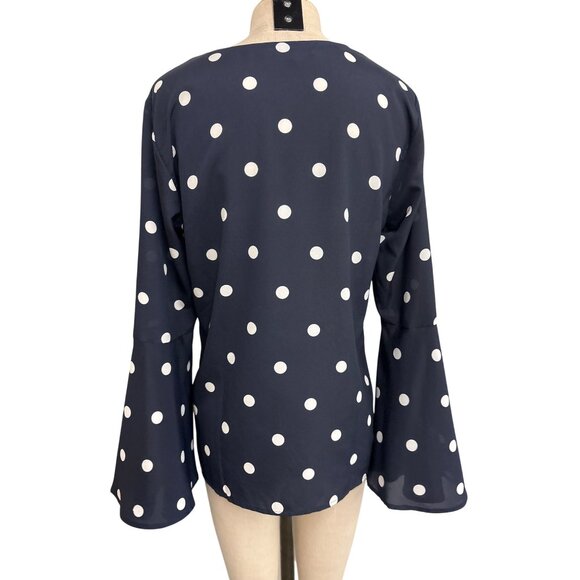 Vintage Banana Republic Polka Dot V-Neck Bell Sleeve Blouse M - Picture 7 of 12